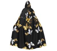 Mantello con cappuccio da uomo e donna con stampa di farfalle bianche oro bianco per cosplay eventi carnevale festival in maschera costume