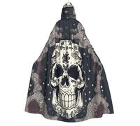 Mantello con cappuccio da uomo e donna con stampa di teschio e fiori, per cosplay, eventi, carnevale, feste in maschera