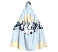Mantello con cappuccio di Halloween con motivo "White Snowy Mountains" e cappuccio oversize, perfetto per cosplay, feste in maschera, feste e costumi.