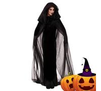 Mantello con cappuccio di Halloween - Costume da fantasma lungo | Mantello con cappuccio di Halloween Capo di Halloween con cappuccio, mantello da stregone, mantello trasparente in tulle, costume da