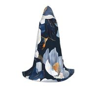 Mantello con cappuccio e foglie nere e fiori blu per adulti e adolescenti, mantello con cappuccio per Halloween, mantello da mago con mantello da paura