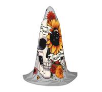 Mantello con cappuccio grigio a forma di teschio e girasole per adulti e adolescenti, mantello con cappuccio per Halloween, tunica da mago con mantello da paura