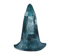 Mantello con cappuccio grigio turchese astratto per adulti e adolescenti, mantello con cappuccio per Halloween, mantello da mago con mantello da paura