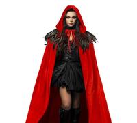 Mantello con cappuccio Halloween | Costume da mantello rinascimentale con cappuccio, accessorio travestimento unisex per adulti per strega medievale e feste cosplay, rosso, Se référer au descriptif