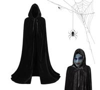 Mantello con cappuccio in velluto da 59 pollici, costume da cosplay unisex a tema strega, vampiro, corvo per Halloween, festival, caccia all'aperto, esibizione sul palco, travestimento