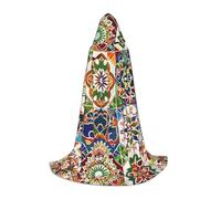 Mantello con cappuccio lungo con motivi mandala boho colorati, mantello di Halloween, mantello con cappuccio per Halloween, Natale, cosplay, feste, costumi per adolescenti unisex, taglia 55 pollici