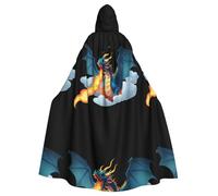 Mantello con cappuccio per adulti con motivo a drago sputafuoco tra le nuvole, da indossare durante Halloween e giochi di ruolo