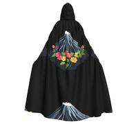 Mantello con cappuccio per adulti con motivo "Fiori sul vulcano" da indossare durante Halloween, giochi di ruolo
