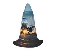 Mantello con cappuccio per adulti con stampa di aeroplano nella sera con stampa leggera da mago monaco sacerdote mantello per Halloween cosplay cavaliere cappuccio mantello, nero, Medium