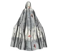 Mantello con cappuccio per adulti con stampa di boschi e uccelli, mantello con cappuccio per Halloween, strega, mago, costumi cosplay per uomini e donne