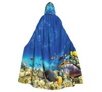 Mantello con cappuccio per adulti con stampa di pesci di mare, mantello con cappuccio per Halloween, strega, mago, costumi cosplay per uomini e donne