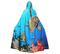 Mantello con cappuccio per adulti con stampa di tartaruga con pesci colorati sotto il mare, mantello con cappuccio per Halloween strega mago costumi cosplay per uomo donna