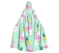 Mantello con cappuccio per adulti con stampa fenicottero rosa ananas, mantello con cappuccio mantello strega strega costume cosplay per uomo donna