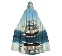 Mantello con cappuccio per adulti di Halloween con motivo a vecchia nave a vela - Perfetto per Halloween, cosplay e feste a tema