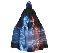 Mantello con cappuccio per adulti di Halloween con motivo Ice and Fire Boxing - Perfetto per Halloween, cosplay e feste a tema