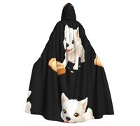 Mantello con cappuccio per adulti di Halloween, modello di cagnolino bianco che mangia pane, da indossare durante Halloween, giochi di ruolo