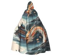 Mantello con cappuccio per adulti di Halloween WHJSSF Fish salto drago cancello stampato super grande mantello con cappuccio con papillon