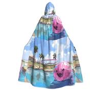 Mantello con cappuccio per adulti di Halloween WHJSSF Pool Fun Ball stampato super grande mantello con cappuccio con papillon