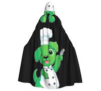 Mantello con cappuccio per adulti di Halloween YYHHAOFA Green cucciolo che indossa un cappello da chef modello super grande mantello con cappuccio con papillon