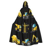 Mantello con cappuccio per Halloween con stampa di camion di macchinari pesanti dei cartoni animati (140 cm di lunghezza), comodo grande cappuccio ideale per cosplay