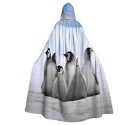 Mantello con cappuccio per Halloween, con stampa di giovani pinguini con neve, mantello decorativo per feste, cosplay e festival