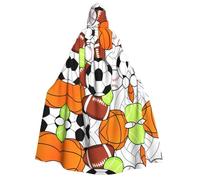 Mantello con cappuccio per Halloween, con stampa di palloni sportivi, per feste, carnevale, mostre di fumetti, feste in maschera, unisex, per adulti