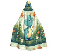 Mantello con cappuccio per Halloween, con stampa di piccolo dinosauro in erba verde, unisex, mantelle da mago, per feste e costumi cosplay