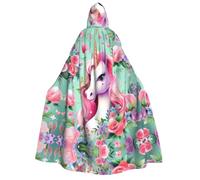 Mantello con cappuccio per Halloween, motivo: unicorno, rosa, per travestimento da strega e vampiro