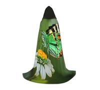 Mantello con cappuccio per Halloween, unisex, con foglie verdi e farfalle colorate, costume per feste, carnevale e mostre di fumetti
