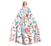 Mantello con cappuccio romantico fantasia floreale uccelli farfalla stampa 140 cm lunghezza adulto vampiro mantello con cappuccio per Halloween giochi di ruolo con cravatta