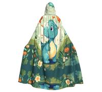 Mantello con cappuccio unisex con piccolo dinosauro in erba verde, mantello lungo per Halloween, cosplay e giochi di ruolo da stregone