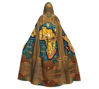 Mantello con cappuccio unisex con stampa astratta della mappa del mondo, pe