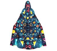 Mantello con cappuccio unisex con stampa astratta della scienza chimica medievale vichinga per cosplay di Halloween, feste di Natale