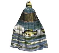 Mantello con cappuccio unisex per adulti con stampa a onda per la pesca al basso, tunica da mago, mantello da cosplay per uomini, decorazione per feste a tema carnevalesco