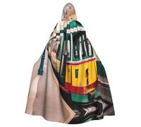 Mantello con cappuccio unisex per adulti, motivo lisbona tram, per cosplay, feste ed eventi a tema