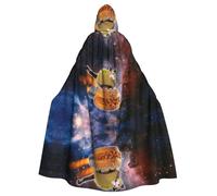 Mantello con cappuccio unisex per adulti, per Halloween, divertente gatto in Spacess, con stampa completa, per cosplay, feste ed eventi a tema