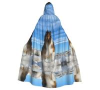 Mantello con cappuccio unisex per adulti, per Halloween, simpatico cane Shetland, con stampa completa, per cosplay, feste ed eventi a tema