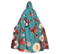 Mantello con cappuccio unisex per Halloween, addio al nubilato, farfalle che volano tra i fiori, per adulti, per cosplay, feste ed eventi a tema