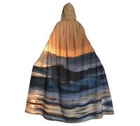Mantello con cappuccio unisex per Halloween, motivo: ultimi raggi di sole sulle onde del mare, per adulti, per cosplay, feste ed eventi a tema