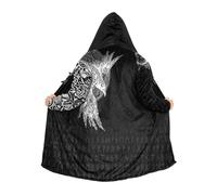 Mantello con Cappuccio Unisex Vikings Valhalla in Cashmere Caldo - Mitologia Norrena, Odino, Corvo, Veste Casual, Giacca Pagana, Regali Vichinghi per Uomo(Raven Vegvisir,L)