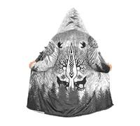 Mantello con Cappuccio Unisex Vikings Valhalla in Cashmere Caldo - Mitologia Norrena, Odino, Corvo, Veste Casual, Giacca Pagana, Regali Vichinghi per Uomo(World Tree Raven,L)