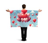 Mantello con maniche a tema San Valentino e palloncini dell'amore, in poliestere, leggero, ideale per tifosi sportivi, perfetto per partite, feste al bar e celebrazioni in strada.