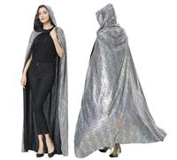 Mantello con paillettes a lunghezza intera, per adulti, con glitter, per Halloween, Natale, martedì grasso, carnevale, feste retrò (argento, 160 cm)