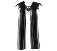 Mantello con piume nere, mantello per costume di Halloween con pizzo e gemma, scialle gotico da strega per feste, feste in maschera, palcoscenico
