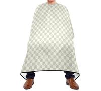 Mantello da barbiere a scacchi grigio beige con chiusura a scatto regolabile, mantello essenziale per taglio dei capelli da uomo bata para cortar Cabello 165,1 x 139,7 cm