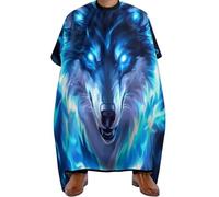 Mantello da Barbiere Amazing Lighting Blue Fire Flame Wolf, poliestere Grembiule da Salone Regolabile Mantella Parrucchiere per Acconciatura Uomini 140X168cm
