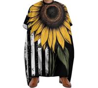 Mantello da Barbiere American Thin Black Line Flag Sunflower Art, Unisex Haircut Grembiule Regolabile Mantella Barbiere per Adulti Salon 140X168cm