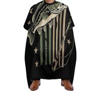 Mantello da Barbiere Bass Fishing Camo Camouflage American Flag Hunting Black, Fashion Taglios di Capelli da Mantello Impermeabile Mantella Parrucchiere per Acconciatura Adulti 140X168cm