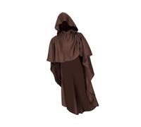 Mantello da Halloween con Cappuccio per Cosplay Medievale Costume da Strega Mago E Cavaliere in Poliestere Morbido Adatto per Feste a Tema E, Marrone