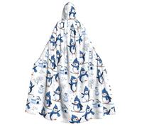 Mantello da mago con cappuccio, da uomo e da donna, con stampa di pinguino con pupazzo di neve, mantello con cappuccio, per Halloween, colore nero